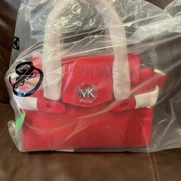 Michael Kors Vegan Leather Carmen Red Satchel w/Crossbody strap NWT.